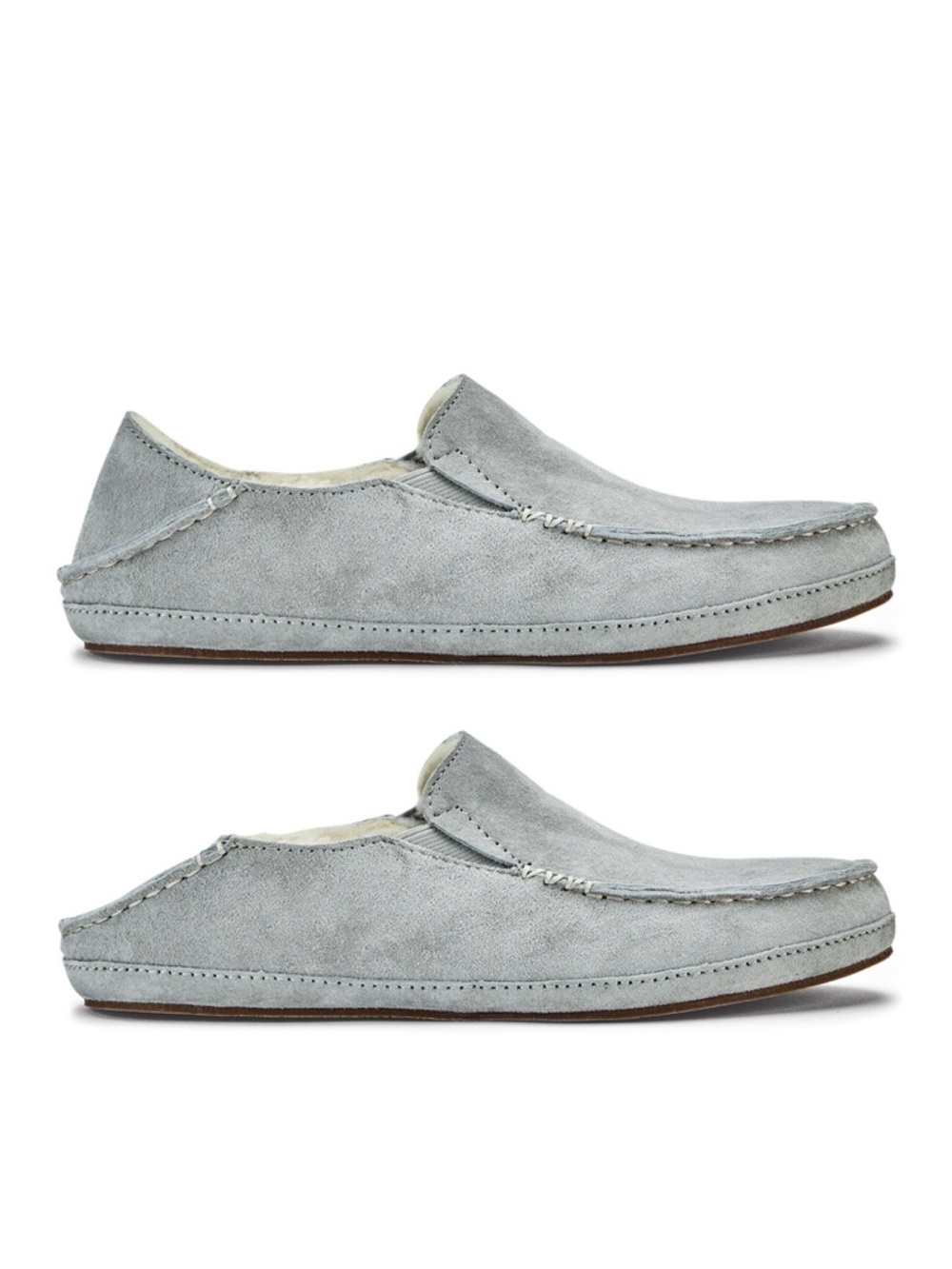OluKai Nohea Shearling Lined Slippers Pale Grey W9 EUR 39 NWT